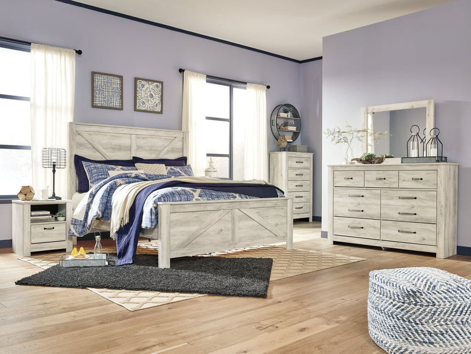 Bellaby Queen Crossbuck Panel Bed with Mirrored Dresser, Chest and 2 Nightstands Factory Furniture Mattress & More - Online or In-Store at our Phillipsburg Location Serving Dayton, Eaton, and Greenville. Shop Now.