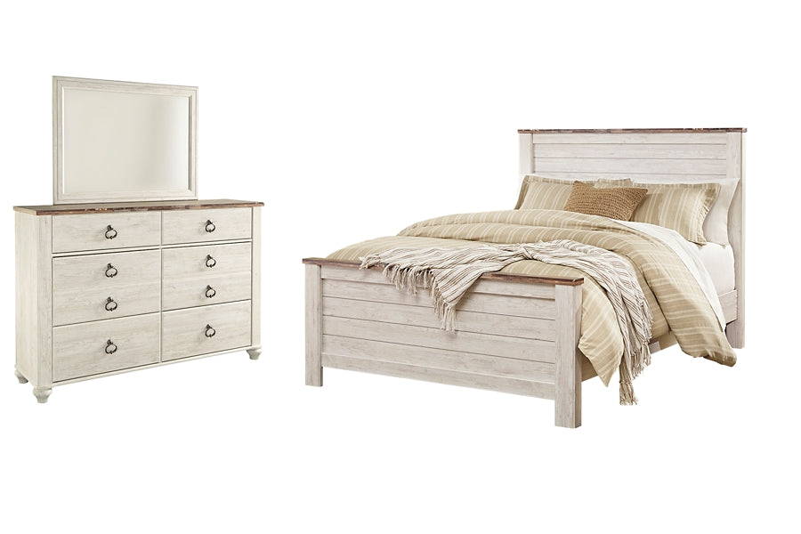 Willowton Queen Panel Bed with Mirrored Dresser Factory Furniture Mattress & More - Online or In-Store at our Phillipsburg Location Serving Dayton, Eaton, and Greenville. Shop Now.