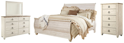 Willowton Queen Sleigh Bed with Mirrored Dresser and Chest Factory Furniture Mattress & More - Online or In-Store at our Phillipsburg Location Serving Dayton, Eaton, and Greenville. Shop Now.