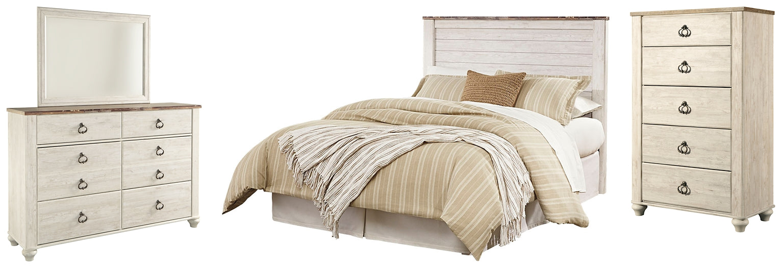 Willowton Queen/Full Panel Headboard with Mirrored Dresser and Chest Factory Furniture Mattress & More - Online or In-Store at our Phillipsburg Location Serving Dayton, Eaton, and Greenville. Shop Now.