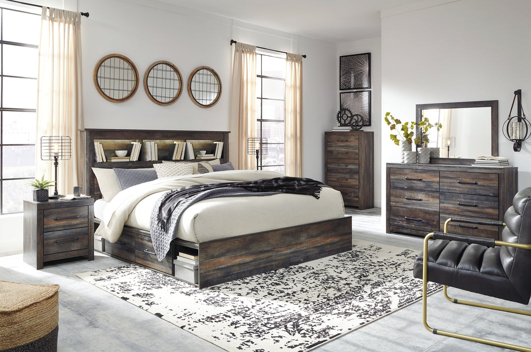 Drystan King Bookcase Bed with 2 Storage Drawers with Mirrored Dresser, Chest and Nightstand Factory Furniture Mattress & More - Online or In-Store at our Phillipsburg Location Serving Dayton, Eaton, and Greenville. Shop Now.