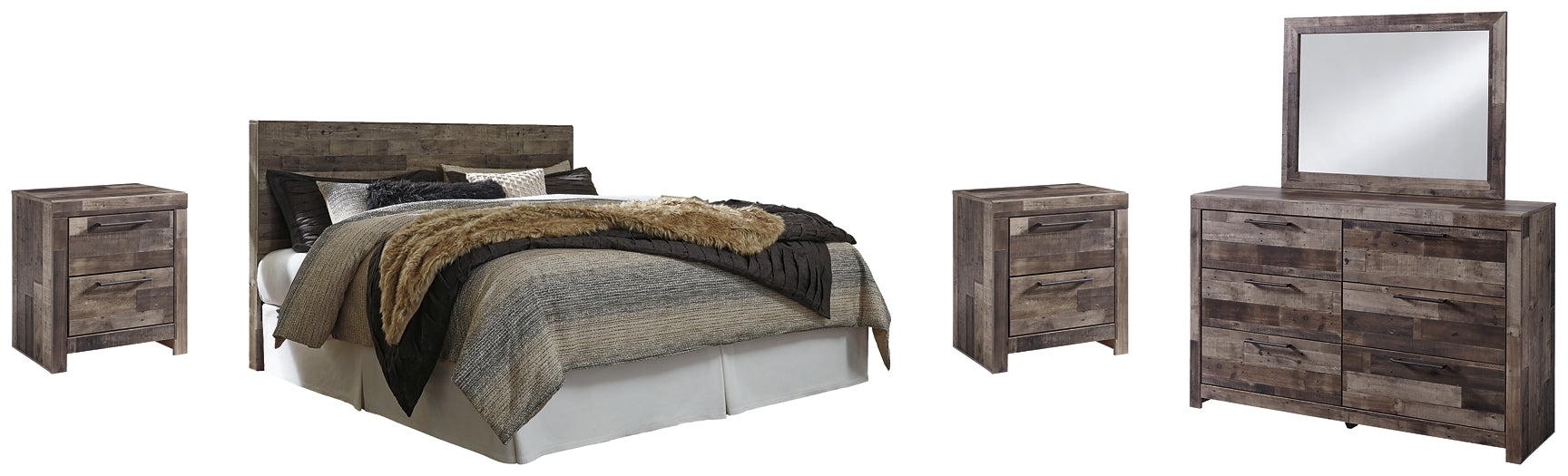 Derekson King Panel Headboard with Mirrored Dresser and 2 Nightstands Factory Furniture Mattress & More - Online or In-Store at our Phillipsburg Location Serving Dayton, Eaton, and Greenville. Shop Now.