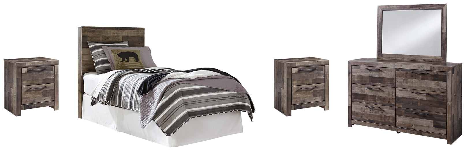 Derekson Twin Panel Headboard with Mirrored Dresser and 2 Nightstands Factory Furniture Mattress & More - Online or In-Store at our Phillipsburg Location Serving Dayton, Eaton, and Greenville. Shop Now.