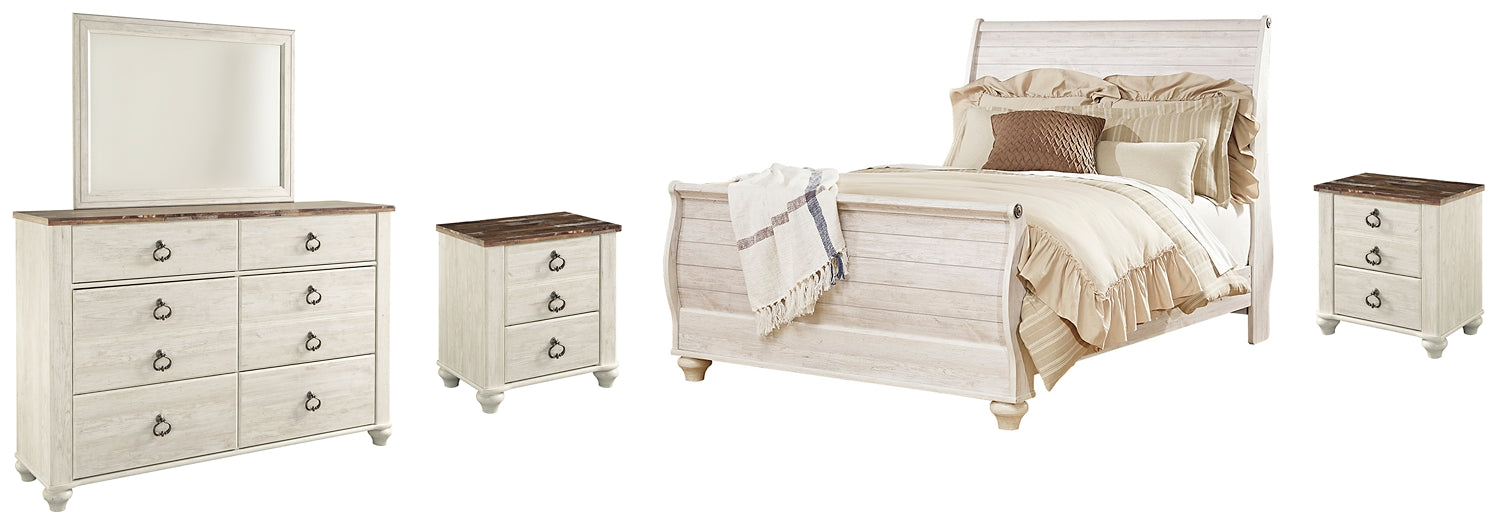 Willowton King Sleigh Bed with Mirrored Dresser and 2 Nightstands Factory Furniture Mattress & More - Online or In-Store at our Phillipsburg Location Serving Dayton, Eaton, and Greenville. Shop Now.