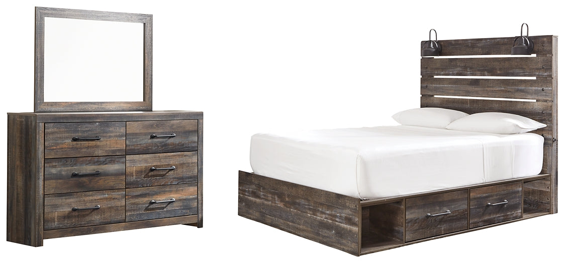 Drystan Queen Panel Bed with 2 Storage Drawers with Mirrored Dresser Factory Furniture Mattress & More - Online or In-Store at our Phillipsburg Location Serving Dayton, Eaton, and Greenville. Shop Now.