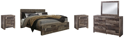 Derekson King Panel Bed with 2 Storage Drawers with Mirrored Dresser and 2 Nightstands Factory Furniture Mattress & More - Online or In-Store at our Phillipsburg Location Serving Dayton, Eaton, and Greenville. Shop Now.