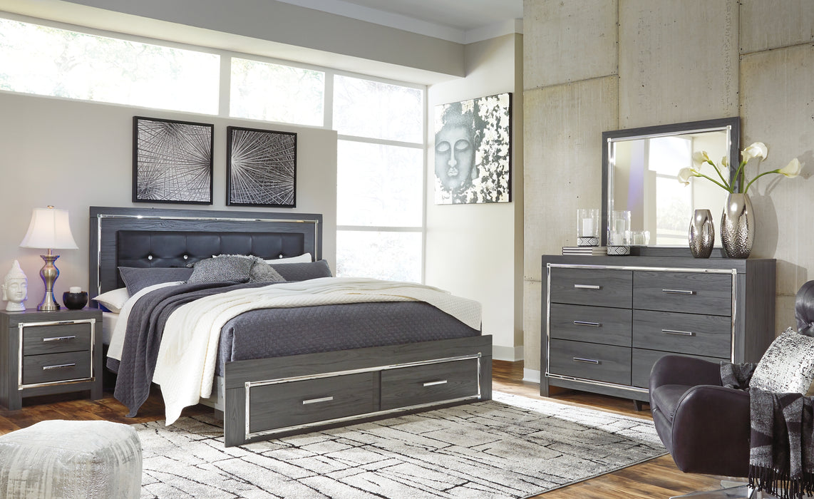 Lodanna King Panel Bed with 2 Storage Drawers with Mirrored Dresser, Chest and Nightstand Factory Furniture Mattress & More - Online or In-Store at our Phillipsburg Location Serving Dayton, Eaton, and Greenville. Shop Now.