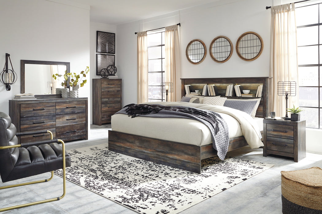 Drystan King Panel Bookcase Bed with Mirrored Dresser, Chest and 2 Nightstands Factory Furniture Mattress & More - Online or In-Store at our Phillipsburg Location Serving Dayton, Eaton, and Greenville. Shop Now.