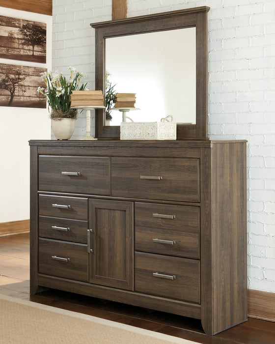 Juararo Queen Poster Bed with Mirrored Dresser, Chest and Nightstand Factory Furniture Mattress & More - Online or In-Store at our Phillipsburg Location Serving Dayton, Eaton, and Greenville. Shop Now.