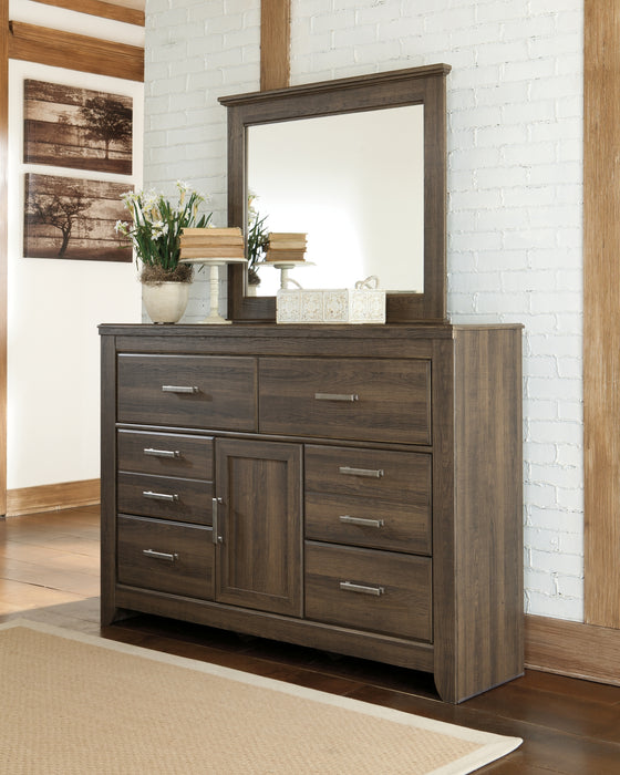 Juararo Queen Poster Bed with Mirrored Dresser, Chest and 2 Nightstands Factory Furniture Mattress & More - Online or In-Store at our Phillipsburg Location Serving Dayton, Eaton, and Greenville. Shop Now.