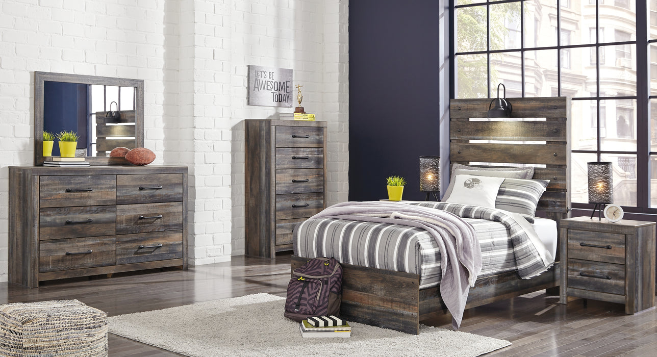 Drystan Twin Panel Bed with Mirrored Dresser, Chest and 2 Nightstands Factory Furniture Mattress & More - Online or In-Store at our Phillipsburg Location Serving Dayton, Eaton, and Greenville. Shop Now.