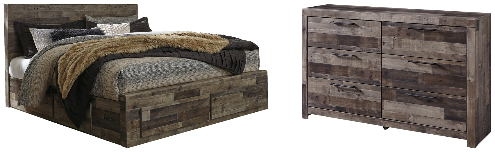Derekson King Panel Bed with 2 Storage Drawers with Dresser Factory Furniture Mattress & More - Online or In-Store at our Phillipsburg Location Serving Dayton, Eaton, and Greenville. Shop Now.