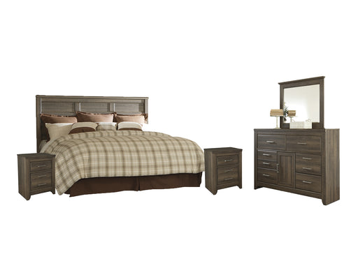 Juararo King/California King Panel Headboard with Mirrored Dresser and 2 Nightstands Factory Furniture Mattress & More - Online or In-Store at our Phillipsburg Location Serving Dayton, Eaton, and Greenville. Shop Now.