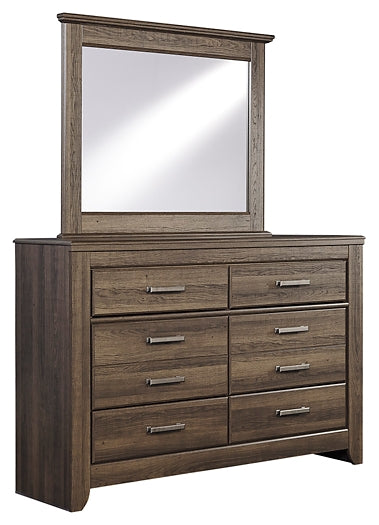 Juararo California King Poster Bed with Mirrored Dresser, Chest and Nightstand Factory Furniture Mattress & More - Online or In-Store at our Phillipsburg Location Serving Dayton, Eaton, and Greenville. Shop Now.