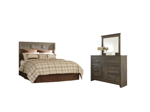 Juararo Queen Panel Headboard with Mirrored Dresser Factory Furniture Mattress & More - Online or In-Store at our Phillipsburg Location Serving Dayton, Eaton, and Greenville. Shop Now.