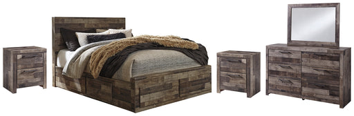 Derekson Queen Panel Bed with 6 Storage Drawers with Mirrored Dresser and 2 Nightstands Factory Furniture Mattress & More - Online or In-Store at our Phillipsburg Location Serving Dayton, Eaton, and Greenville. Shop Now.
