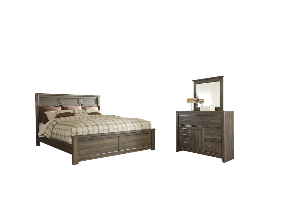 Juararo King Panel Bed with Mirrored Dresser Factory Furniture Mattress & More - Online or In-Store at our Phillipsburg Location Serving Dayton, Eaton, and Greenville. Shop Now.