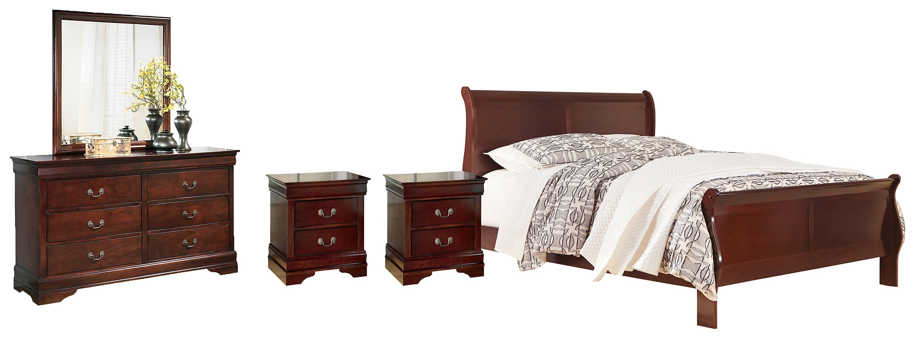 Alisdair Queen Sleigh Bed with Mirrored Dresser, Chest and 2 Nightstands Factory Furniture Mattress & More - Online or In-Store at our Phillipsburg Location Serving Dayton, Eaton, and Greenville. Shop Now.