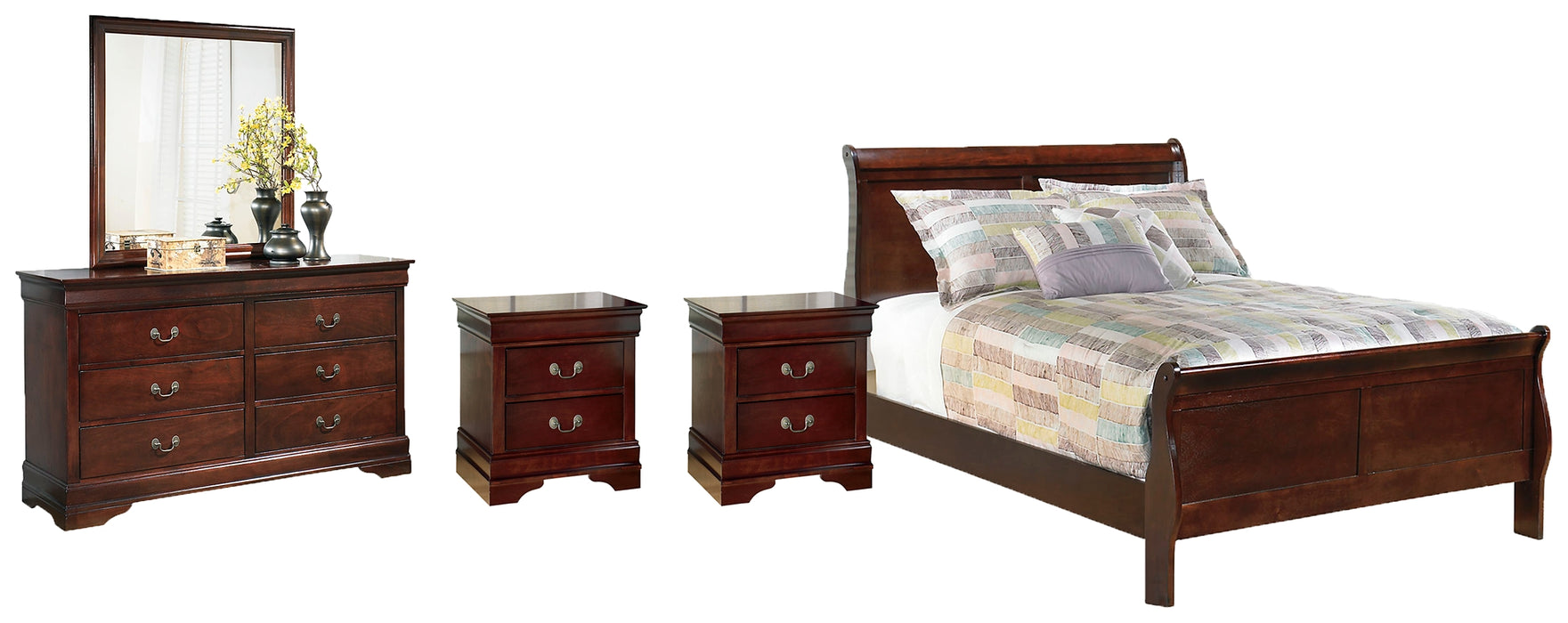 Alisdair Full Sleigh Bed with Mirrored Dresser and 2 Nightstands Factory Furniture Mattress & More - Online or In-Store at our Phillipsburg Location Serving Dayton, Eaton, and Greenville. Shop Now.