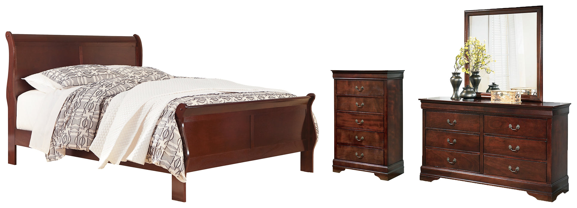 Alisdair Queen Sleigh Bed with Mirrored Dresser and Chest Factory Furniture Mattress & More - Online or In-Store at our Phillipsburg Location Serving Dayton, Eaton, and Greenville. Shop Now.