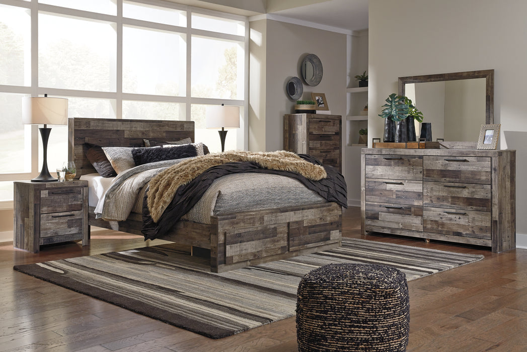 Derekson Queen Panel Bed with 2 Storage Drawers with Mirrored Dresser, Chest and 2 Nightstands Factory Furniture Mattress & More - Online or In-Store at our Phillipsburg Location Serving Dayton, Eaton, and Greenville. Shop Now.