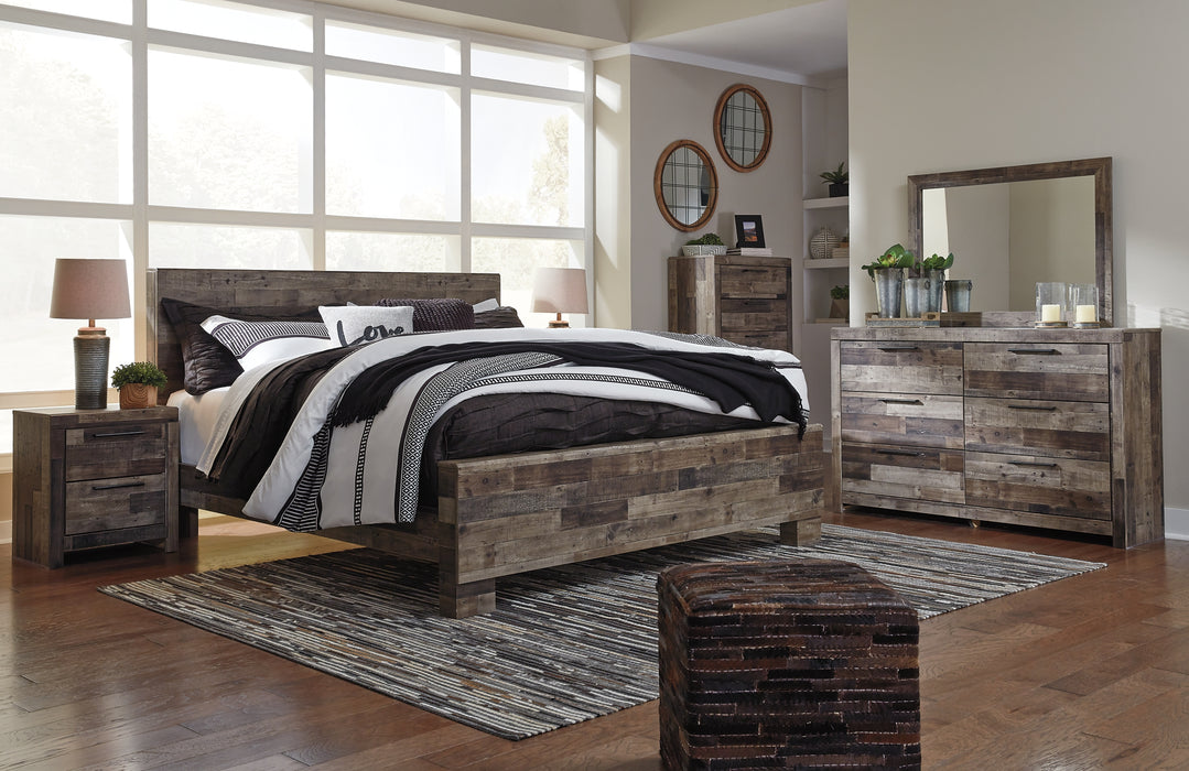 Derekson King Panel Bed with Mirrored Dresser, Chest and Nightstand Factory Furniture Mattress & More - Online or In-Store at our Phillipsburg Location Serving Dayton, Eaton, and Greenville. Shop Now.