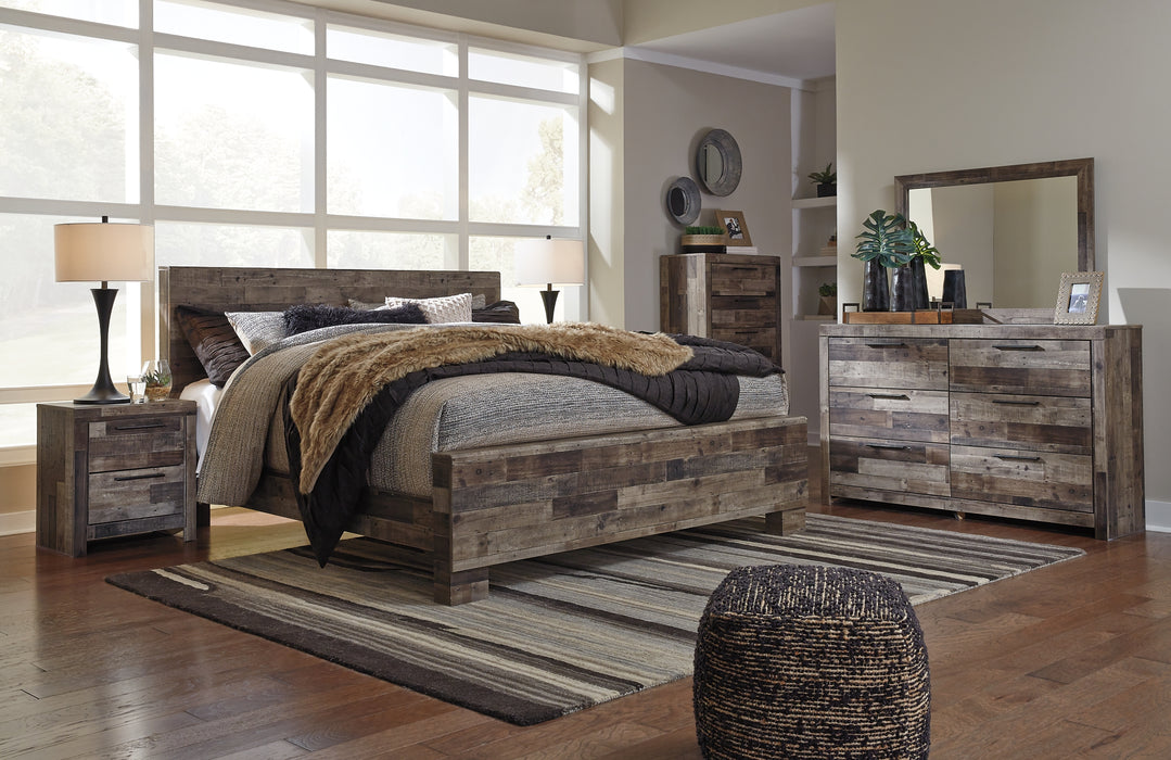 Derekson King Panel Bed with Mirrored Dresser, Chest and Nightstand Factory Furniture Mattress & More - Online or In-Store at our Phillipsburg Location Serving Dayton, Eaton, and Greenville. Shop Now.