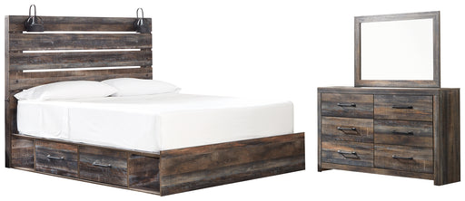 Drystan King Panel Bed with 4 Storage Drawers with Mirrored Dresser Factory Furniture Mattress & More - Online or In-Store at our Phillipsburg Location Serving Dayton, Eaton, and Greenville. Shop Now.
