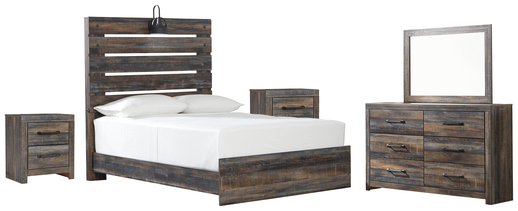 Drystan Queen Panel Bed with Mirrored Dresser and 2 Nightstands Factory Furniture Mattress & More - Online or In-Store at our Phillipsburg Location Serving Dayton, Eaton, and Greenville. Shop Now.