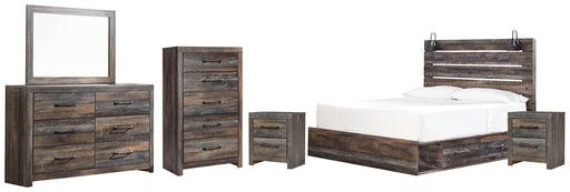 Drystan King Panel Bed with 2 Storage Drawers with Mirrored Dresser, Chest and 2 Nightstands Factory Furniture Mattress & More - Online or In-Store at our Phillipsburg Location Serving Dayton, Eaton, and Greenville. Shop Now.