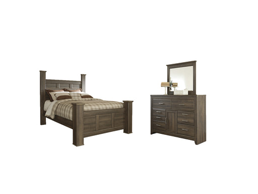 Juararo Queen Poster Bed with Mirrored Dresser Factory Furniture Mattress & More - Online or In-Store at our Phillipsburg Location Serving Dayton, Eaton, and Greenville. Shop Now.