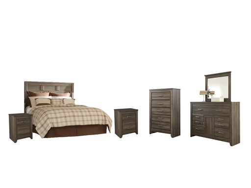 Juararo Queen Panel Headboard with Mirrored Dresser, Chest and 2 Nightstands Factory Furniture Mattress & More - Online or In-Store at our Phillipsburg Location Serving Dayton, Eaton, and Greenville. Shop Now.