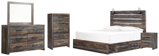 Drystan King Panel Bed with 2 Storage Drawers with Mirrored Dresser, Chest and Nightstand Factory Furniture Mattress & More - Online or In-Store at our Phillipsburg Location Serving Dayton, Eaton, and Greenville. Shop Now.