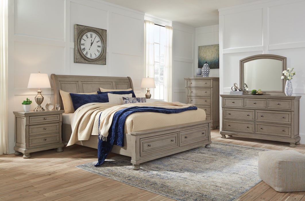Lettner California King Sleigh Bed with Mirrored Dresser, Chest and 2 Nightstands Factory Furniture Mattress & More - Online or In-Store at our Phillipsburg Location Serving Dayton, Eaton, and Greenville. Shop Now.