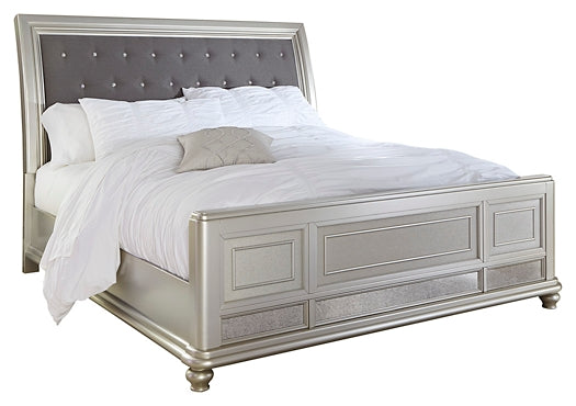 Coralayne California King Upholstered Sleigh Bed with Mirrored Dresser Factory Furniture Mattress & More - Online or In-Store at our Phillipsburg Location Serving Dayton, Eaton, and Greenville. Shop Now.