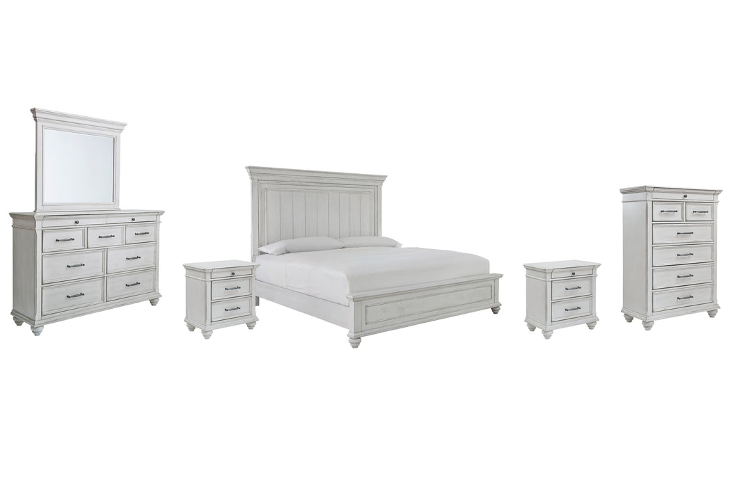 Kanwyn King Panel Bed with Mirrored Dresser, Chest and 2 Nightstands Factory Furniture Mattress & More - Online or In-Store at our Phillipsburg Location Serving Dayton, Eaton, and Greenville. Shop Now.