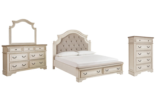 Realyn California King Upholstered Bed with Mirrored Dresser and Chest Factory Furniture Mattress & More - Online or In-Store at our Phillipsburg Location Serving Dayton, Eaton, and Greenville. Shop Now.