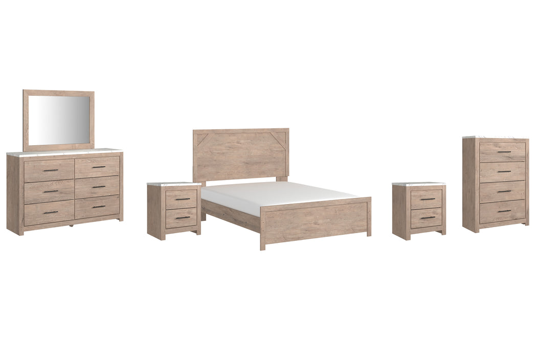 Senniberg Queen Panel Bed with Mirrored Dresser, Chest and 2 Nightstands Factory Furniture Mattress & More - Online or In-Store at our Phillipsburg Location Serving Dayton, Eaton, and Greenville. Shop Now.