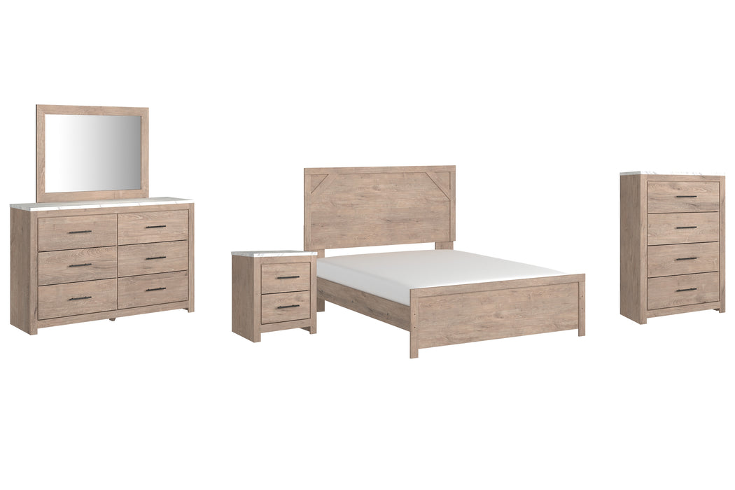 Senniberg Queen Panel Bed with Mirrored Dresser, Chest and Nightstand Factory Furniture Mattress & More - Online or In-Store at our Phillipsburg Location Serving Dayton, Eaton, and Greenville. Shop Now.