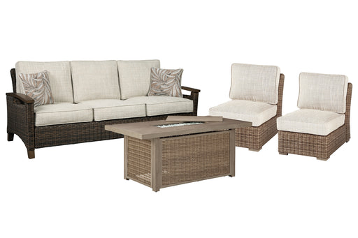 Beachcroft Outdoor Sofa and 2 Lounge Chairs with Fire Pit Table Factory Furniture Mattress & More - Online or In-Store at our Phillipsburg Location Serving Dayton, Eaton, and Greenville. Shop Now.