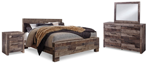 Derekson King Panel Bed with Mirrored Dresser and Nightstand Factory Furniture Mattress & More - Online or In-Store at our Phillipsburg Location Serving Dayton, Eaton, and Greenville. Shop Now.
