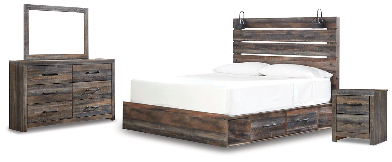 Drystan King Panel Bed with 2 Storage Drawers with Mirrored Dresser and Nightstand Factory Furniture Mattress & More - Online or In-Store at our Phillipsburg Location Serving Dayton, Eaton, and Greenville. Shop Now.