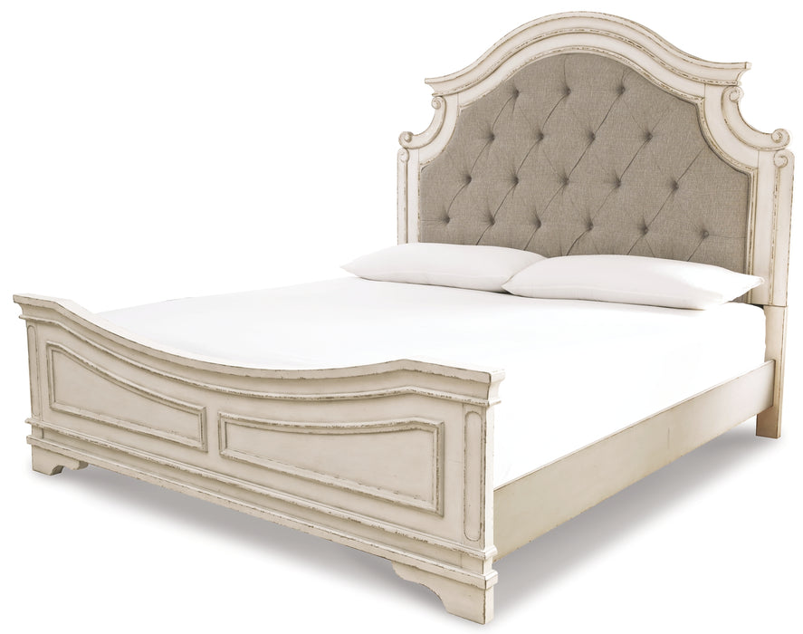 Realyn King Upholstered Panel Bed with Mirrored Dresser and Nightstand Factory Furniture Mattress & More - Online or In-Store at our Phillipsburg Location Serving Dayton, Eaton, and Greenville. Shop Now.