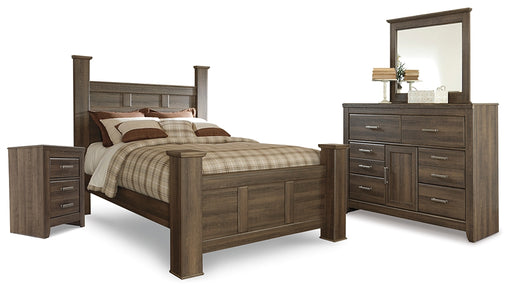Juararo Queen Poster Headboard with Mirrored Dresser and Nightstand Factory Furniture Mattress & More - Online or In-Store at our Phillipsburg Location Serving Dayton, Eaton, and Greenville. Shop Now.