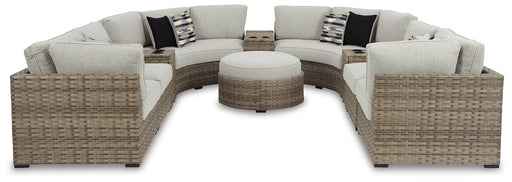 Calworth Outdoor 9-Piece Sectional with Ottoman Factory Furniture Mattress & More - Online or In-Store at our Phillipsburg Location Serving Dayton, Eaton, and Greenville. Shop Now.