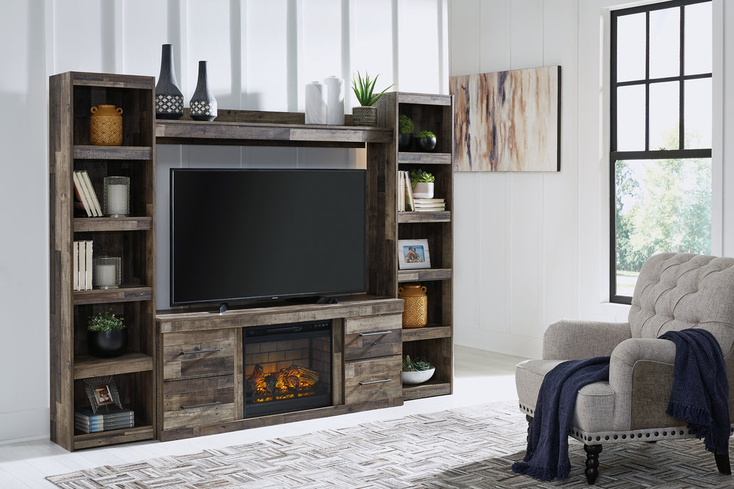 Derekson 4-Piece Entertainment Center with Electric Fireplace Factory Furniture Mattress & More - Online or In-Store at our Phillipsburg Location Serving Dayton, Eaton, and Greenville. Shop Now.
