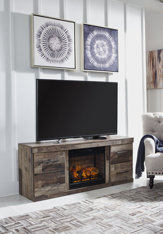 Derekson TV Stand with Electric Fireplace Factory Furniture Mattress & More - Online or In-Store at our Phillipsburg Location Serving Dayton, Eaton, and Greenville. Shop Now.