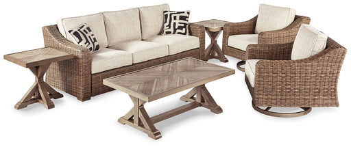 Beachcroft Outdoor Sofa with 2 Lounge Chairs, Coffee Table and End Table Factory Furniture Mattress & More - Online or In-Store at our Phillipsburg Location Serving Dayton, Eaton, and Greenville. Shop Now.