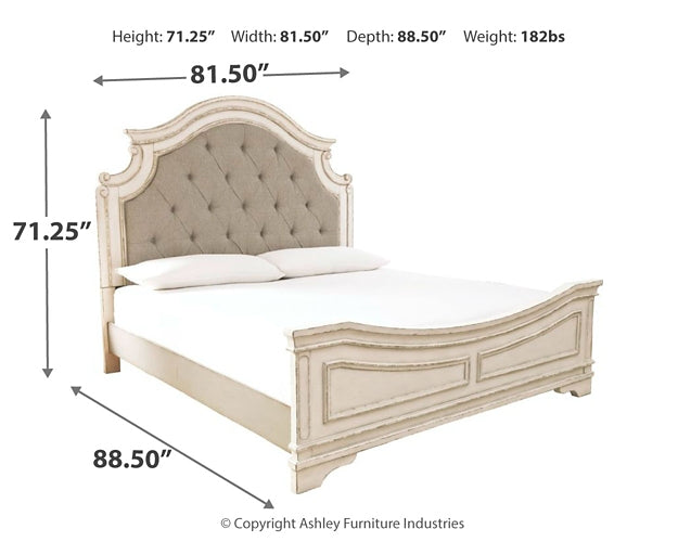 Realyn King Upholstered Panel Bed with Mirrored Dresser Factory Furniture Mattress & More - Online or In-Store at our Phillipsburg Location Serving Dayton, Eaton, and Greenville. Shop Now.