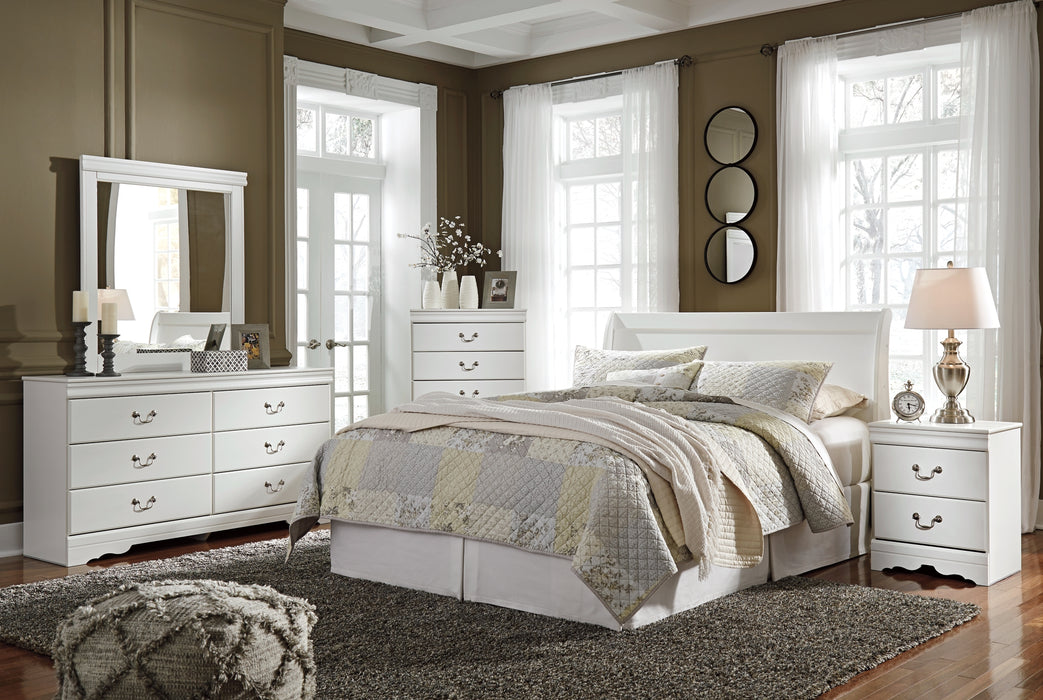 Anarasia Queen Sleigh Headboard with Mirrored Dresser, Chest and Nightstand Factory Furniture Mattress & More - Online or In-Store at our Phillipsburg Location Serving Dayton, Eaton, and Greenville. Shop Now.